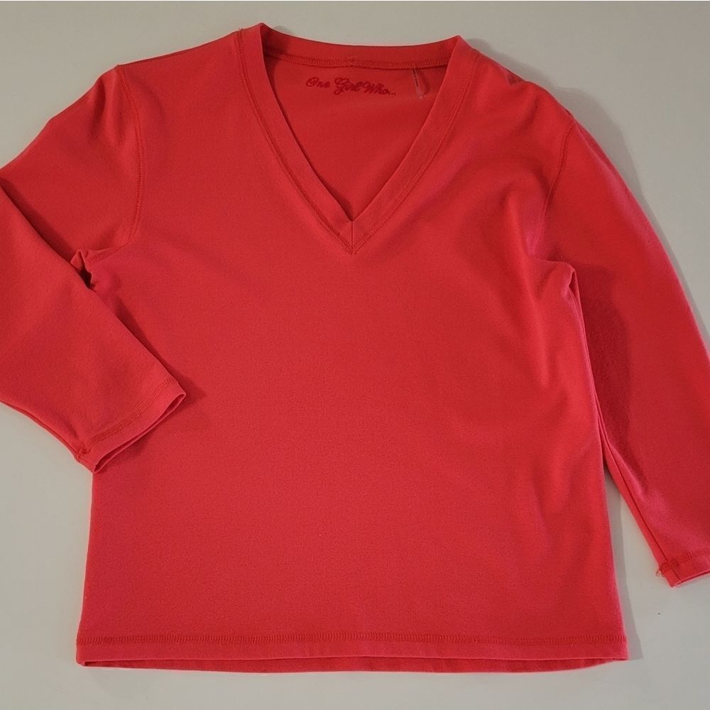Anthropologie One Girl Who... Tangerine V-neck Top